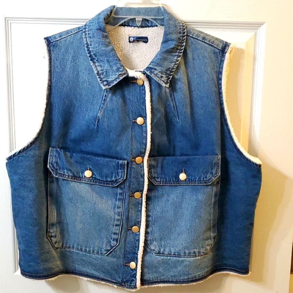 Democracy Blue Denim Vest with White Sherpa Lining